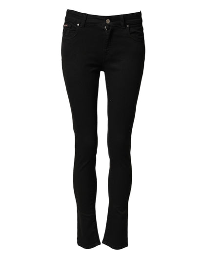 Black Cotton Skinny Mid Waist Denim Jeans