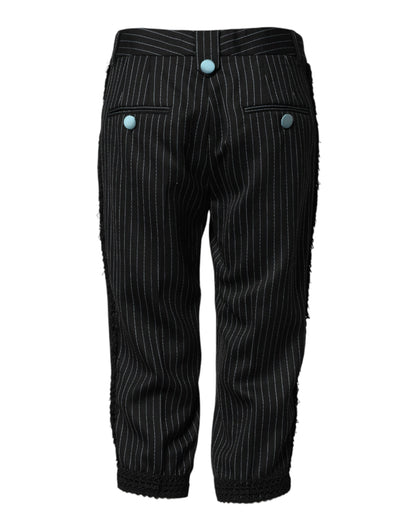 Black Wool Stripes Cropped Trouser Pants