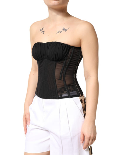 Black Silk Lace Bustier Corset Strapless Top