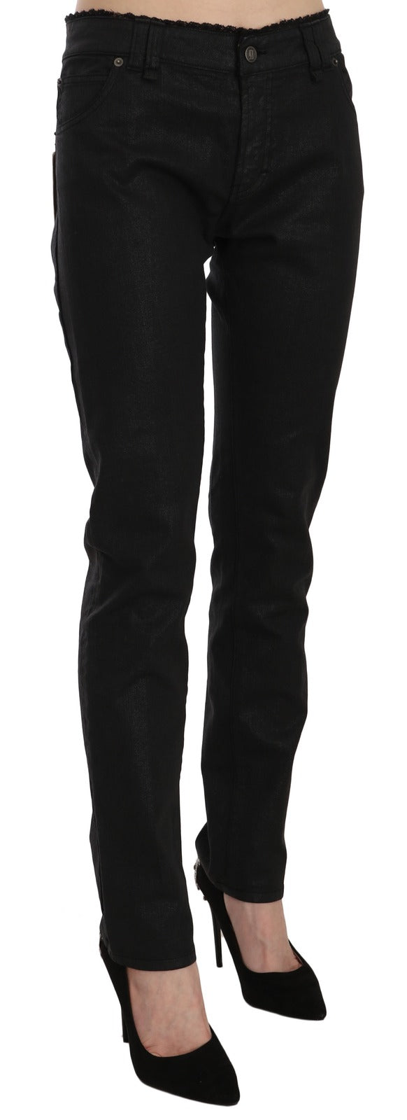 Black Mid Waist Skinny Cotton Casual Denim Jeans