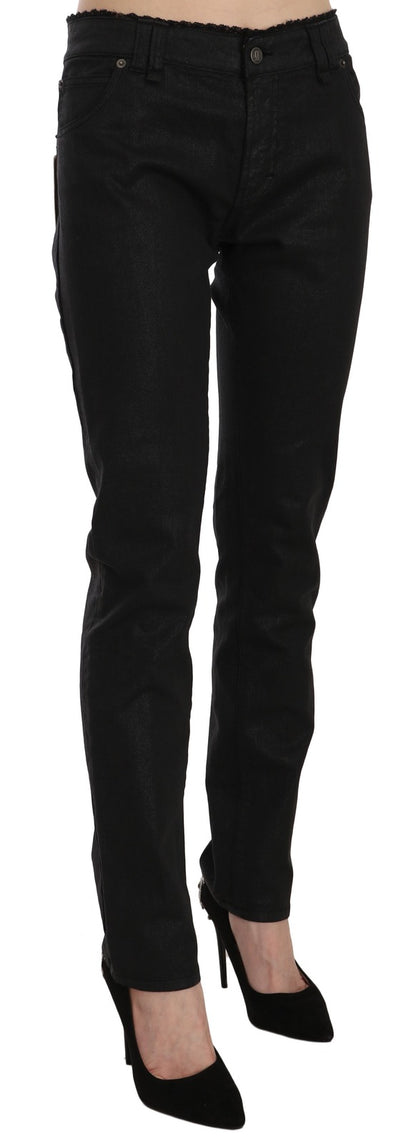 Black Mid Waist Skinny Cotton Casual Denim Jeans