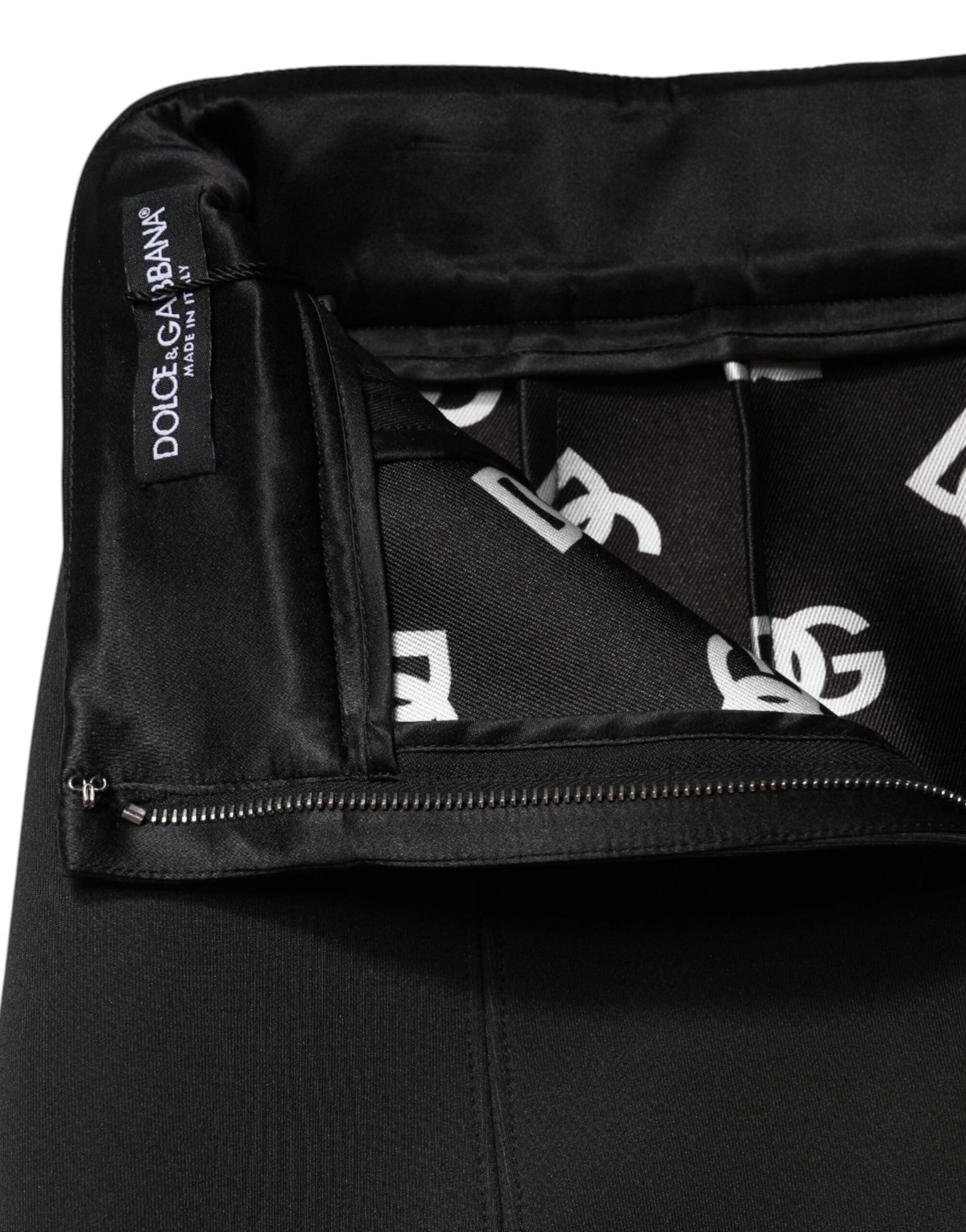 Black Nylon Pencil Cut High Waist Mini Skirt