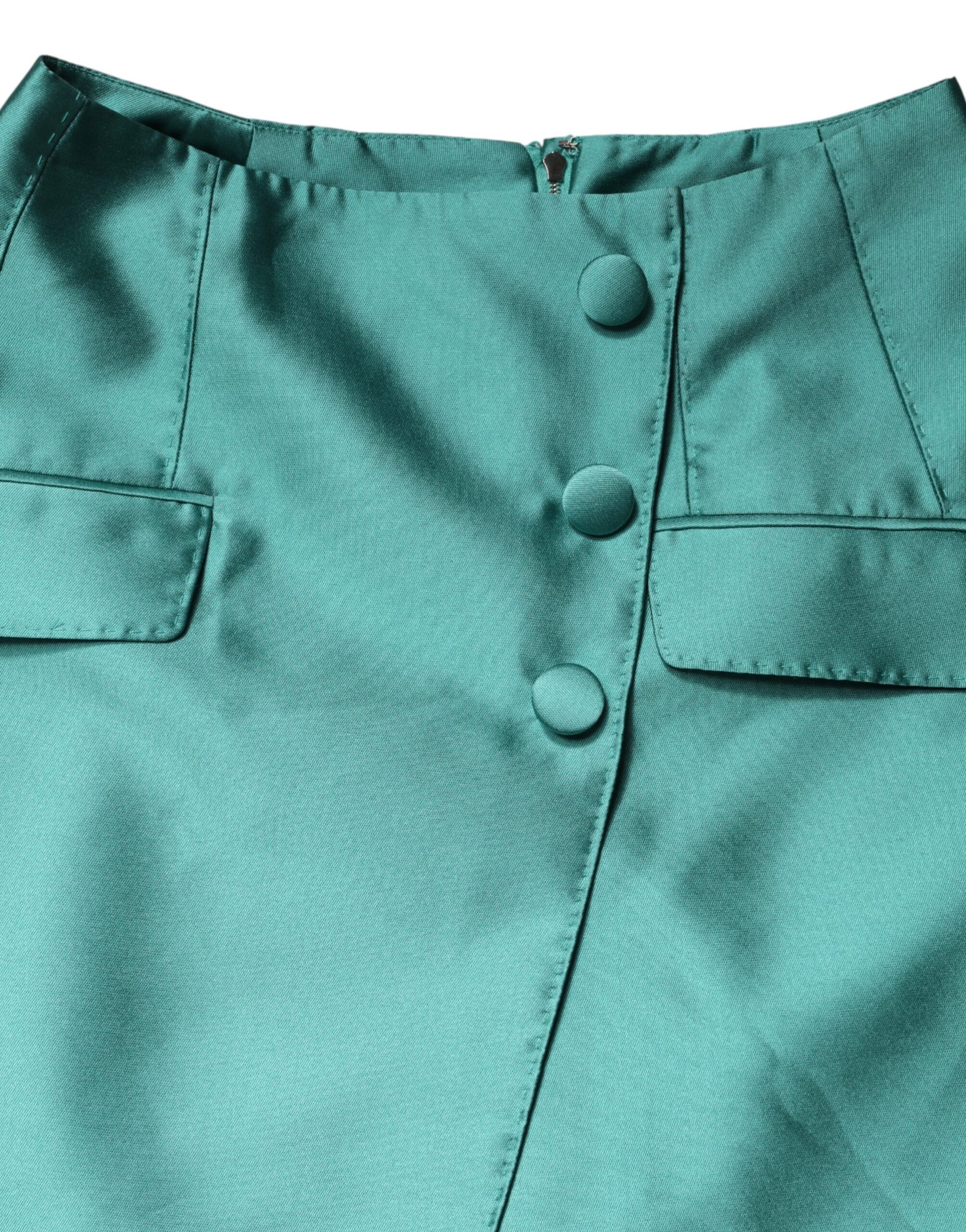 Green Polyester Button High Waist Mini Skirt