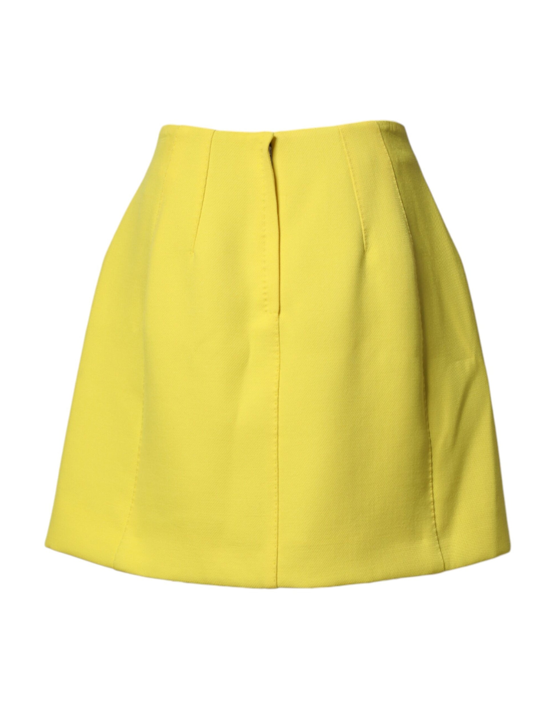 Yellow Wool Buttoned High Waist Mini Skirt