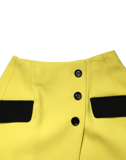 Yellow Wool Buttoned High Waist Mini Skirt