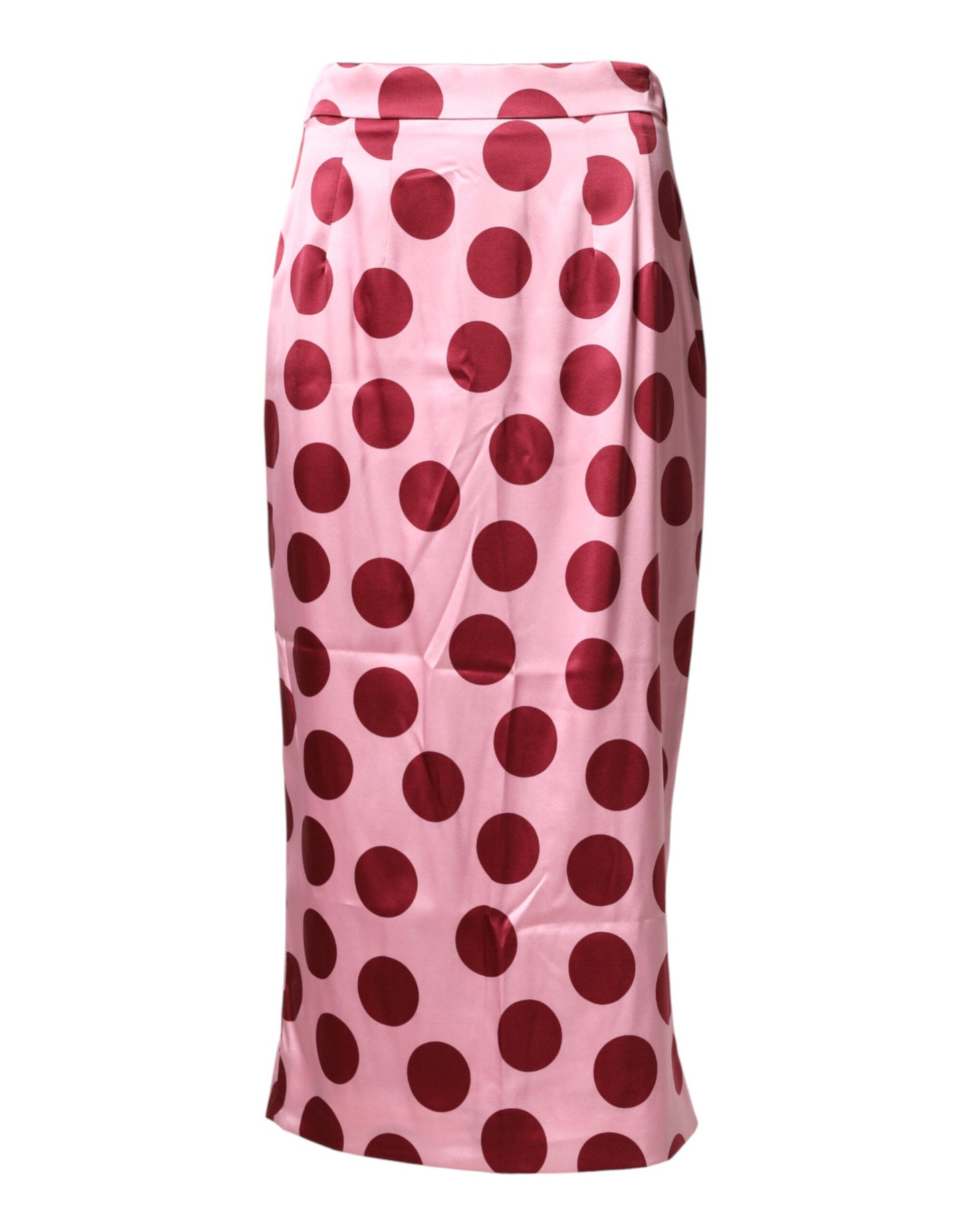 Pink Polka Dot Silk Pencil Cut Midi Skirt