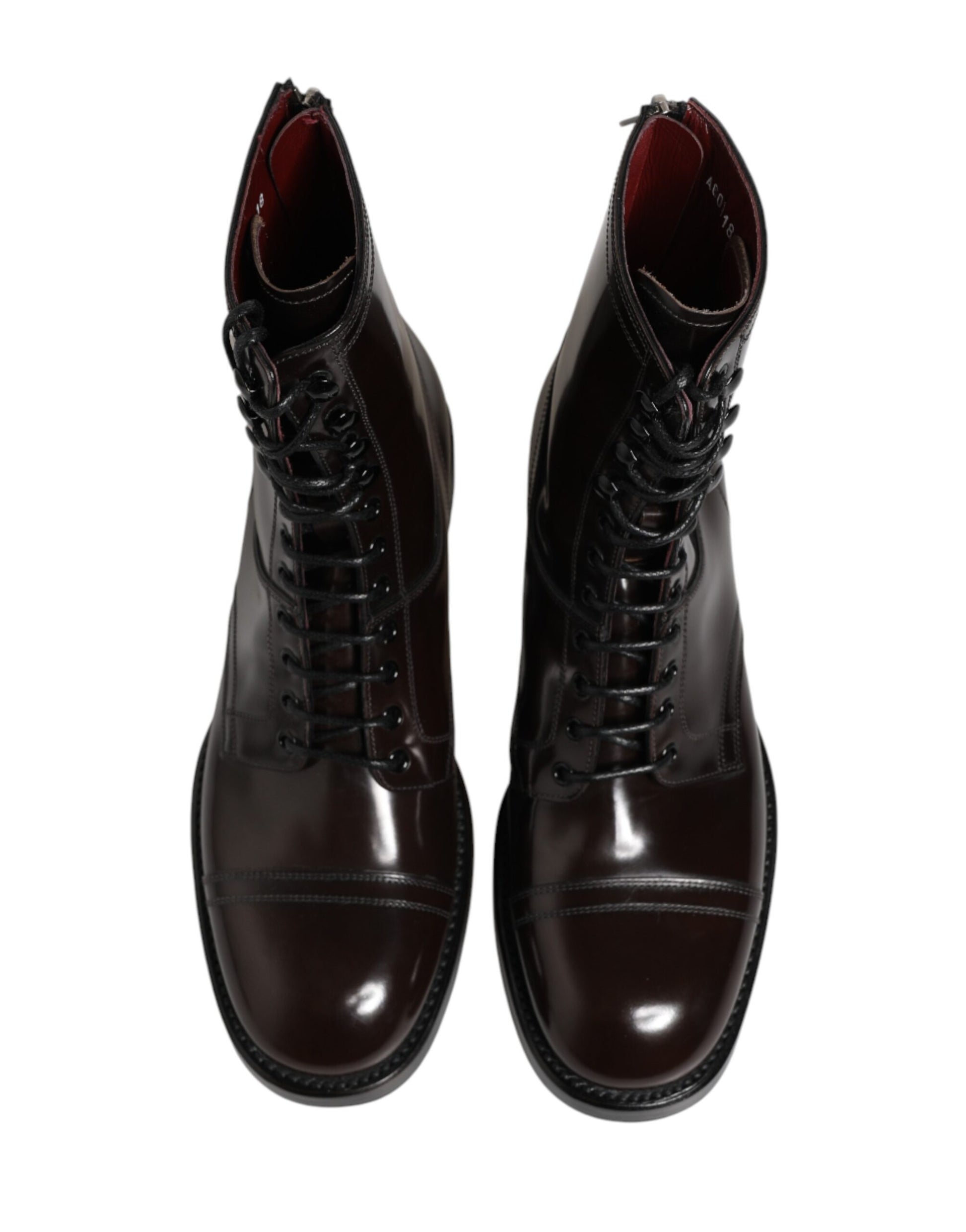 Black Leather Lace Up Mid Calf Boots Shoes