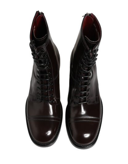 Black Leather Lace Up Mid Calf Boots Shoes