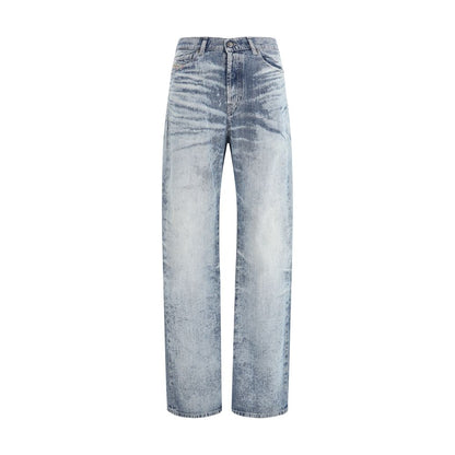 Blue Cotton Straight-Leg Jeans