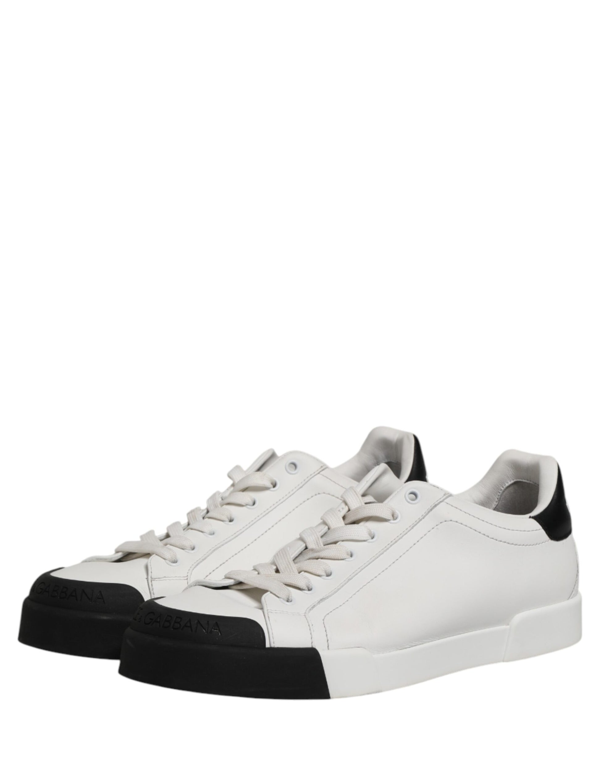 Black White Leather Low Top Sneakers Shoes