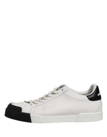 Black White Leather Low Top Sneakers Shoes