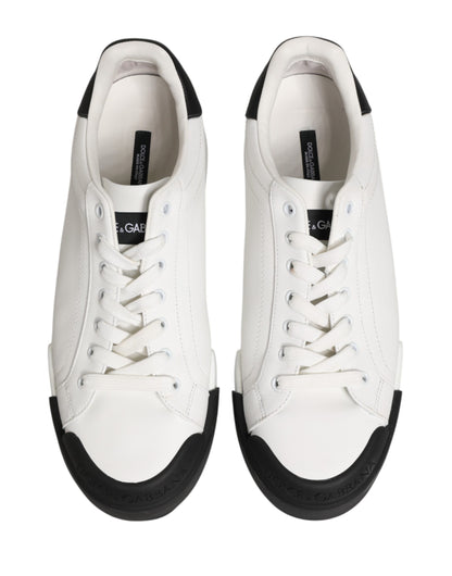 Black White Leather Low Top Sneakers Shoes