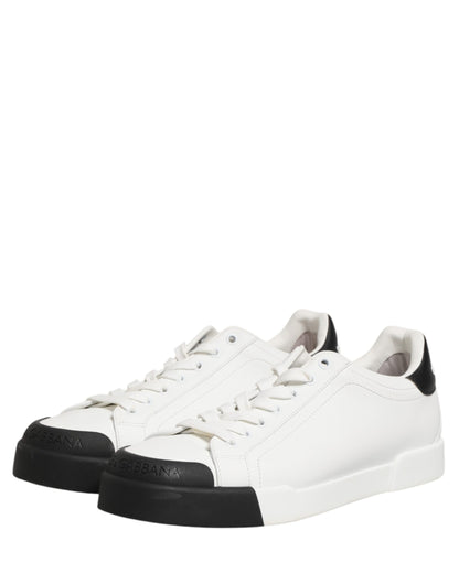Black White Leather Low Top Sneakers Shoes