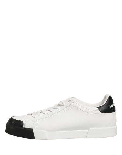 Black White Leather Low Top Sneakers Shoes