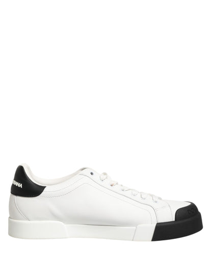 Black White Leather Low Top Sneakers Shoes