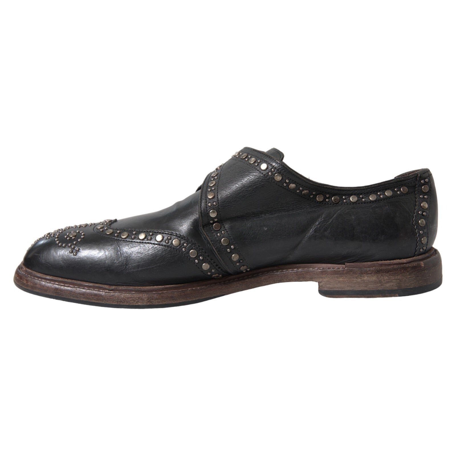 Black Leather Monk Strap Studded Dress Shoes