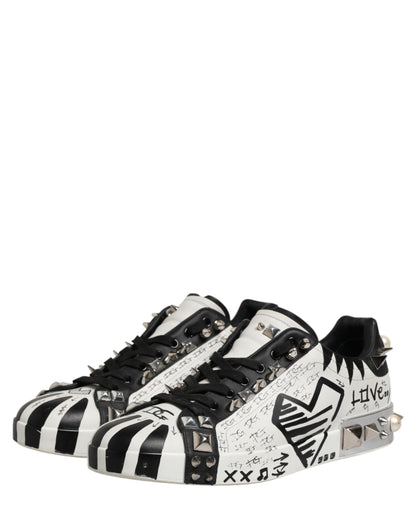 Black White Studded Low Top Sneakers Shoes