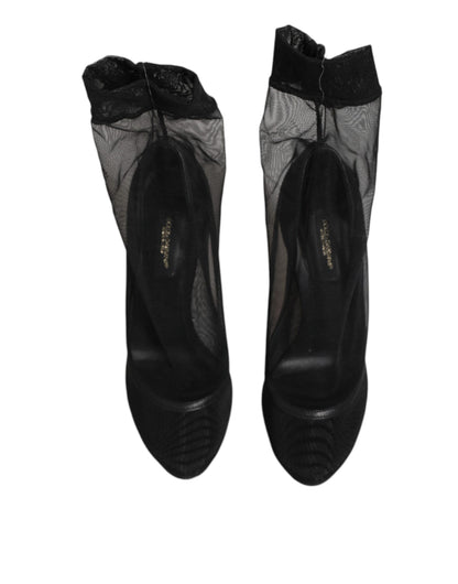 Black Nylon Stretch Mesh Sock Boots  Shoes