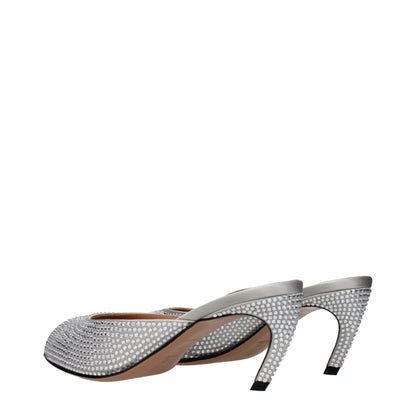 Gray Satin Stiletto Heel Sandals