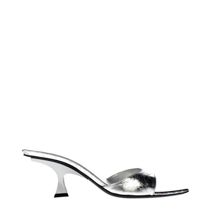 Gray Leather Flat Sandals