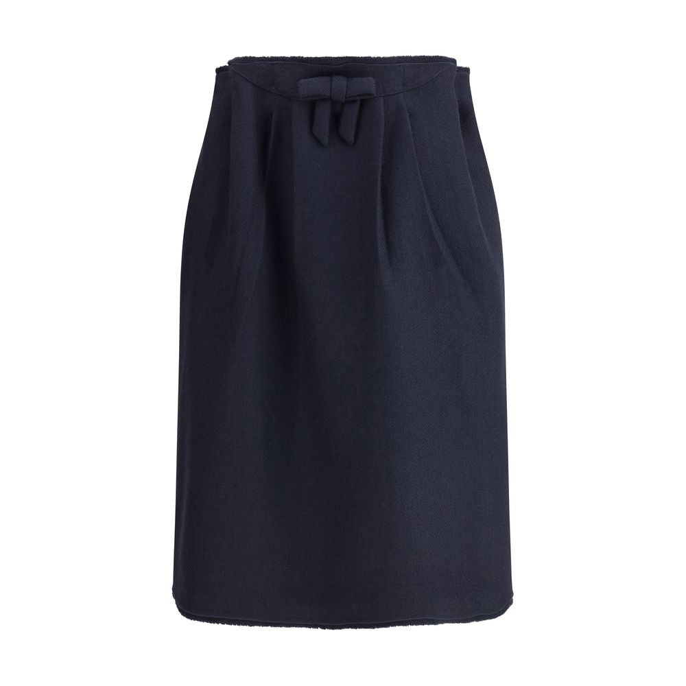 Blue Fleece Wool Midi Skirt