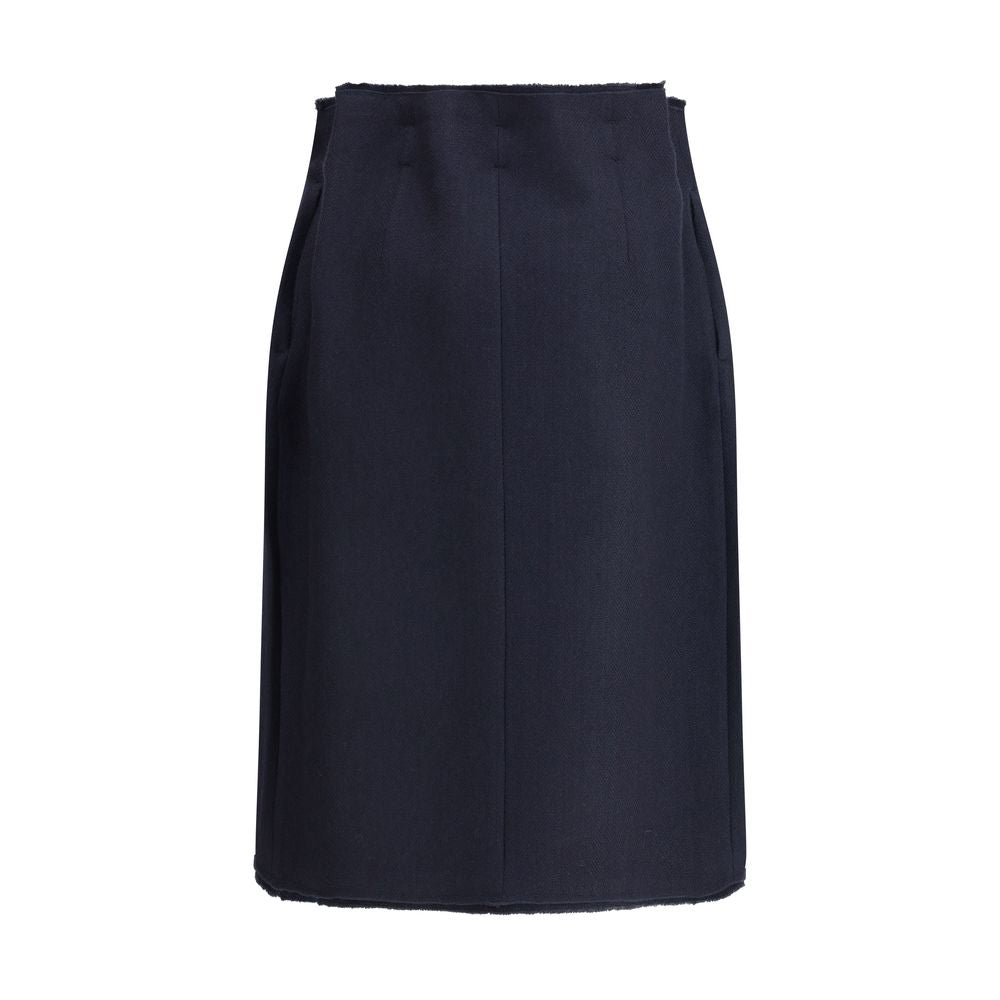 Blue Fleece Wool Midi Skirt