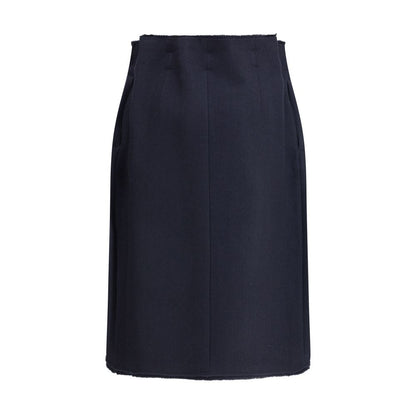 Blue Fleece Wool Midi Skirt