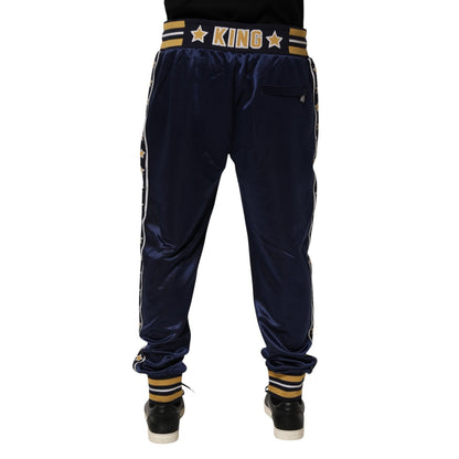 Blue Nylon Jogger Mid Waist Trouser Pants