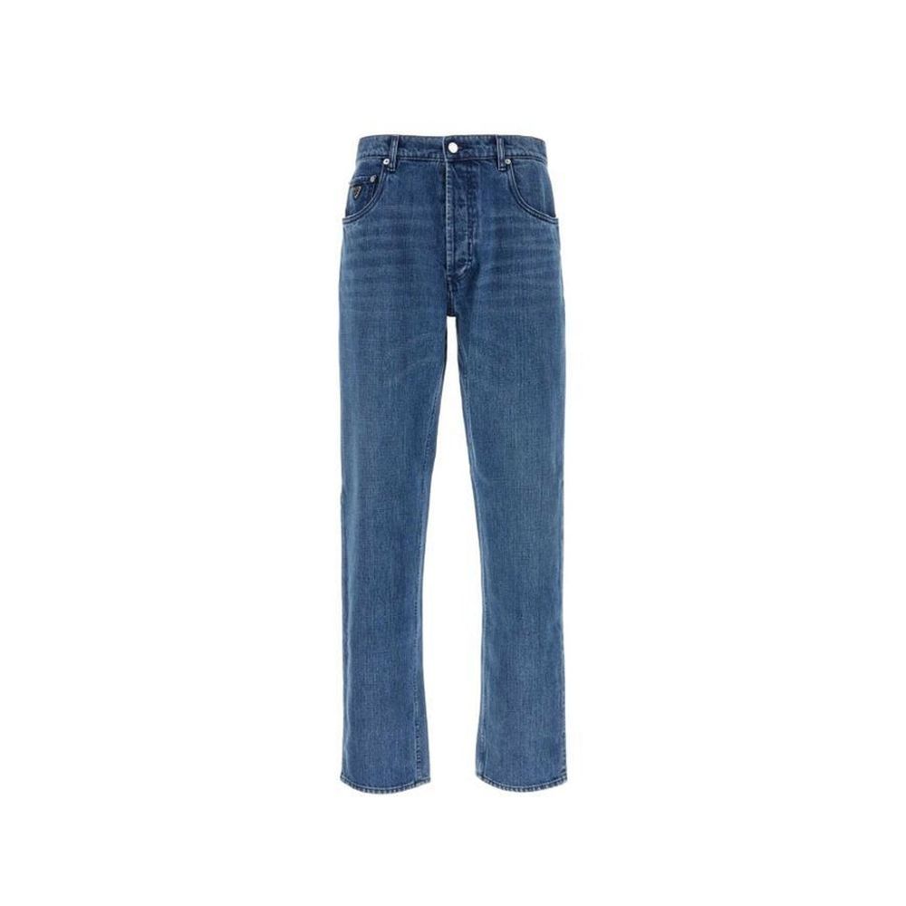 Blue Cotton Straight-Leg Jeans