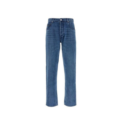 Blue Cotton Straight-Leg Jeans
