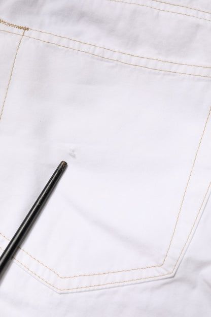 White Cotton Mid Waist Straight Men Denim Jeans