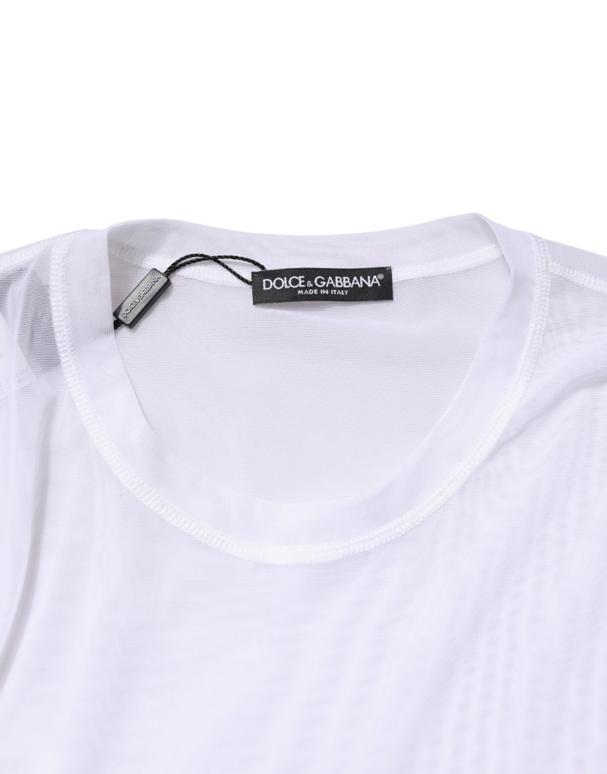 White Nylon Long Sleeves Crewneck T-Shirt