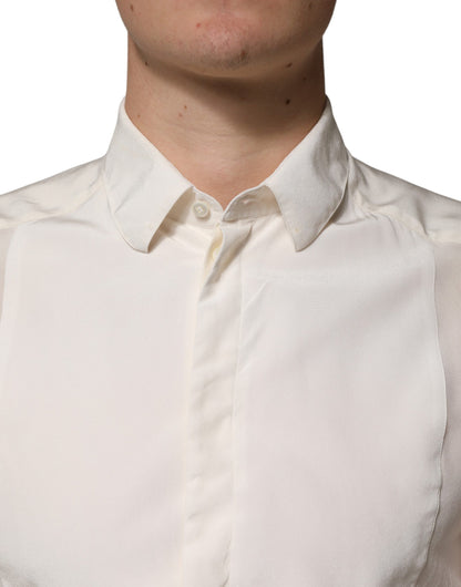Off White Silk Men GOLD Dress Formal Shirt
