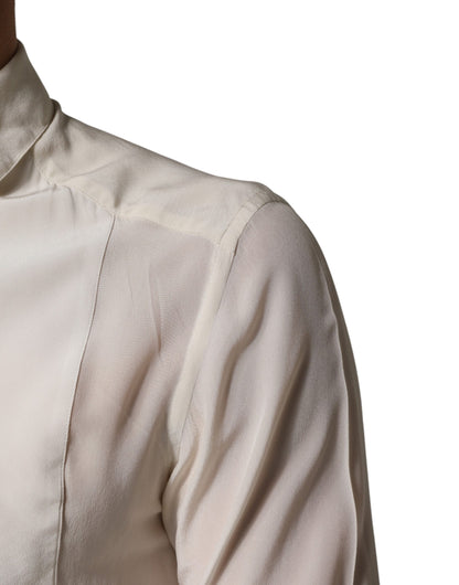 Off White Silk Men GOLD Dress Formal Shirt