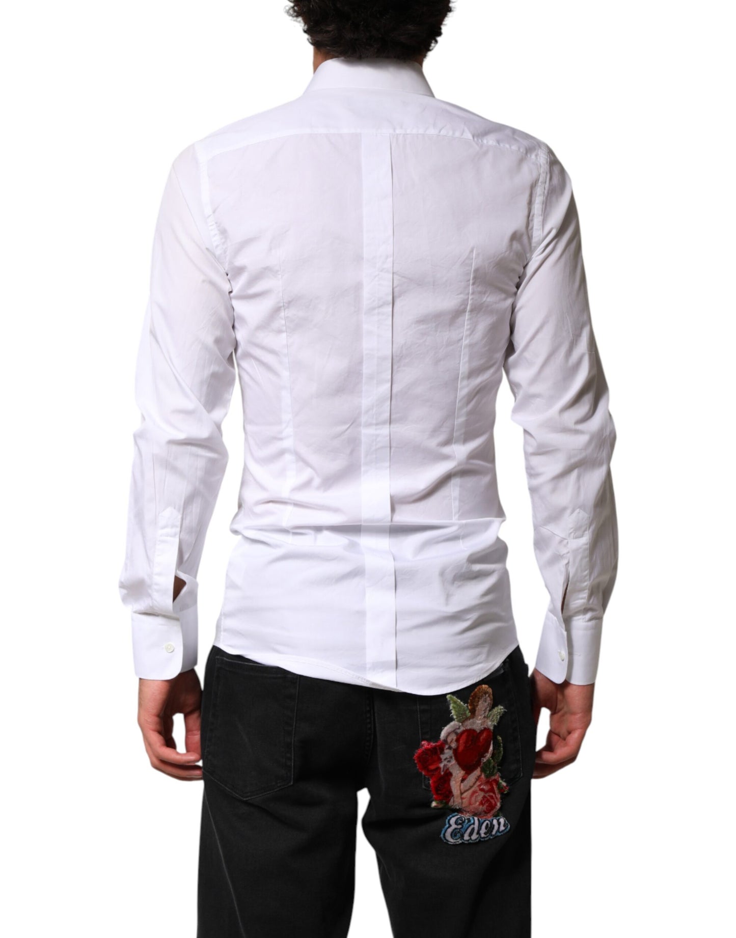 White Cotton GOLD Collared Dress Bib Formal Shirt