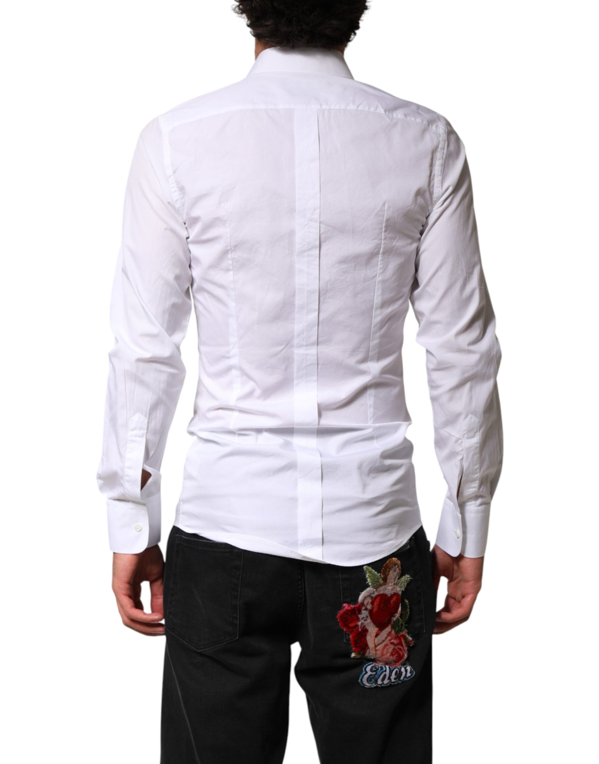 White Cotton GOLD Collared Dress Bib Formal Shirt