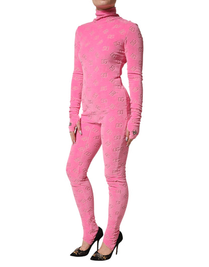 Pink Logo Monogram Long Sleeve Jumpsuit  Dress