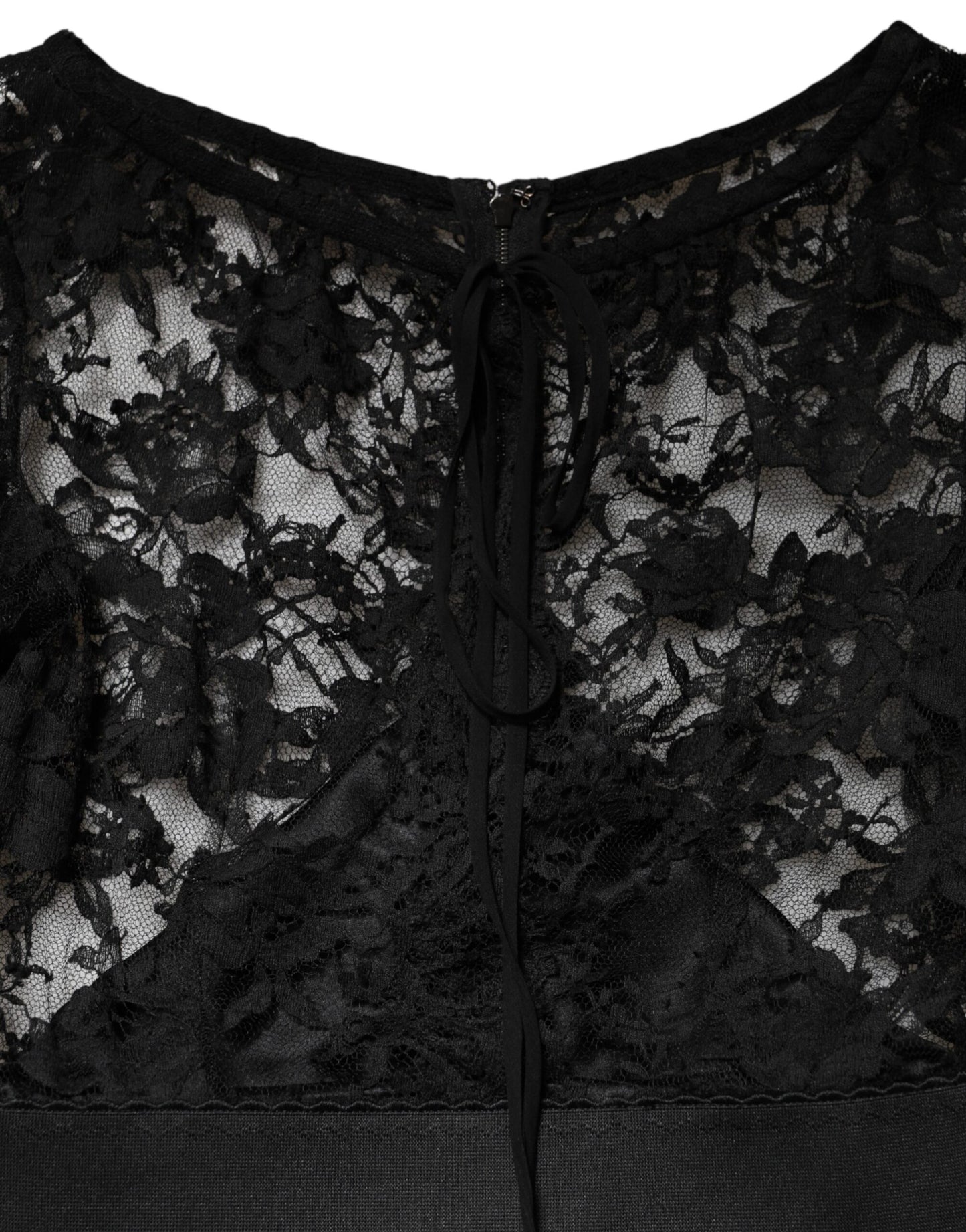Black Lace Trim Cotton Sheath Midi Dress