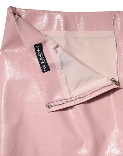 Glossy Pink Cotton High Waist Mini Skirt