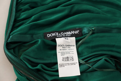 Dark Green High Waist Midi Skirt Pencil Cut Pleated