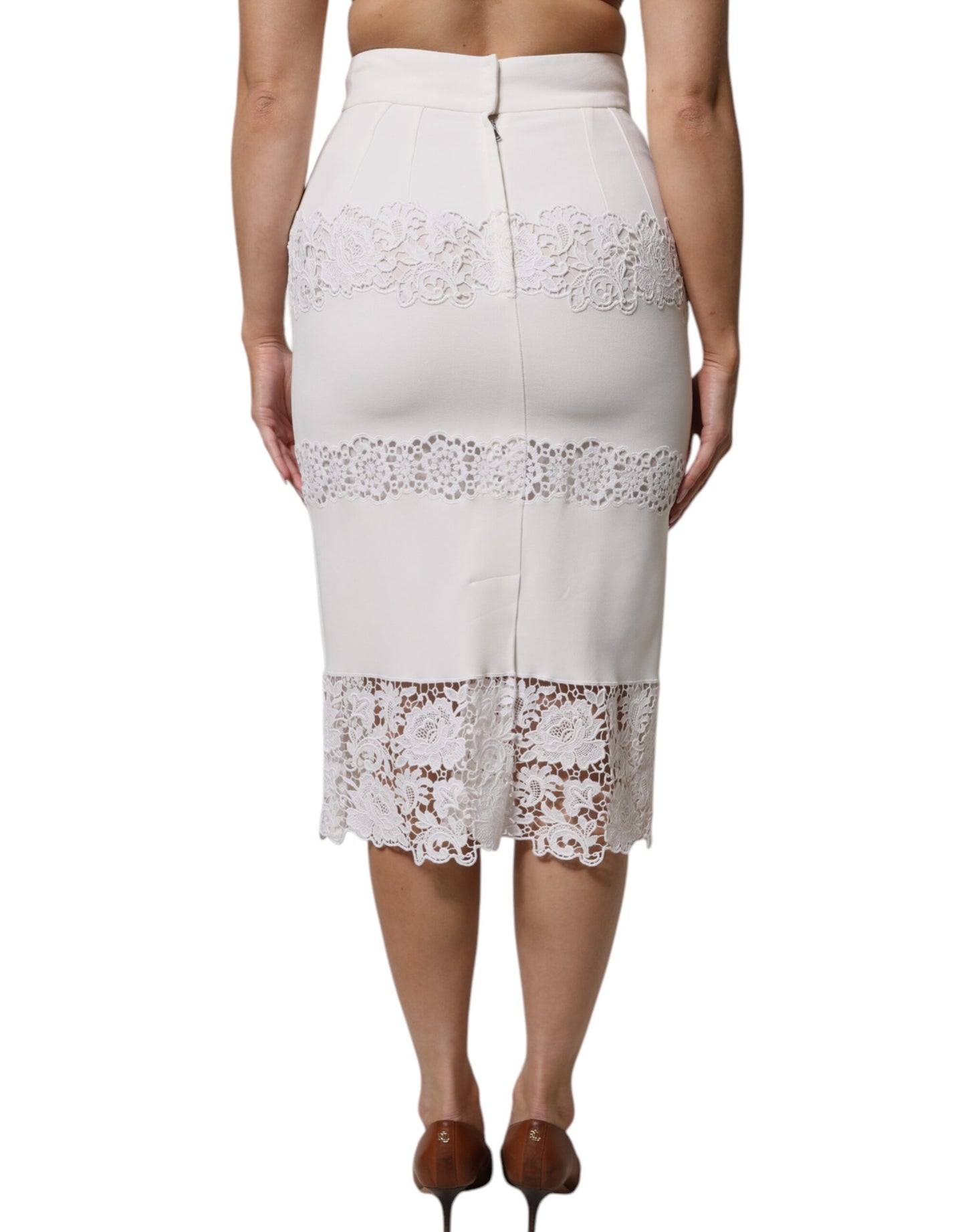 White Floral Lace High Waist Pencil Cut  Skirt