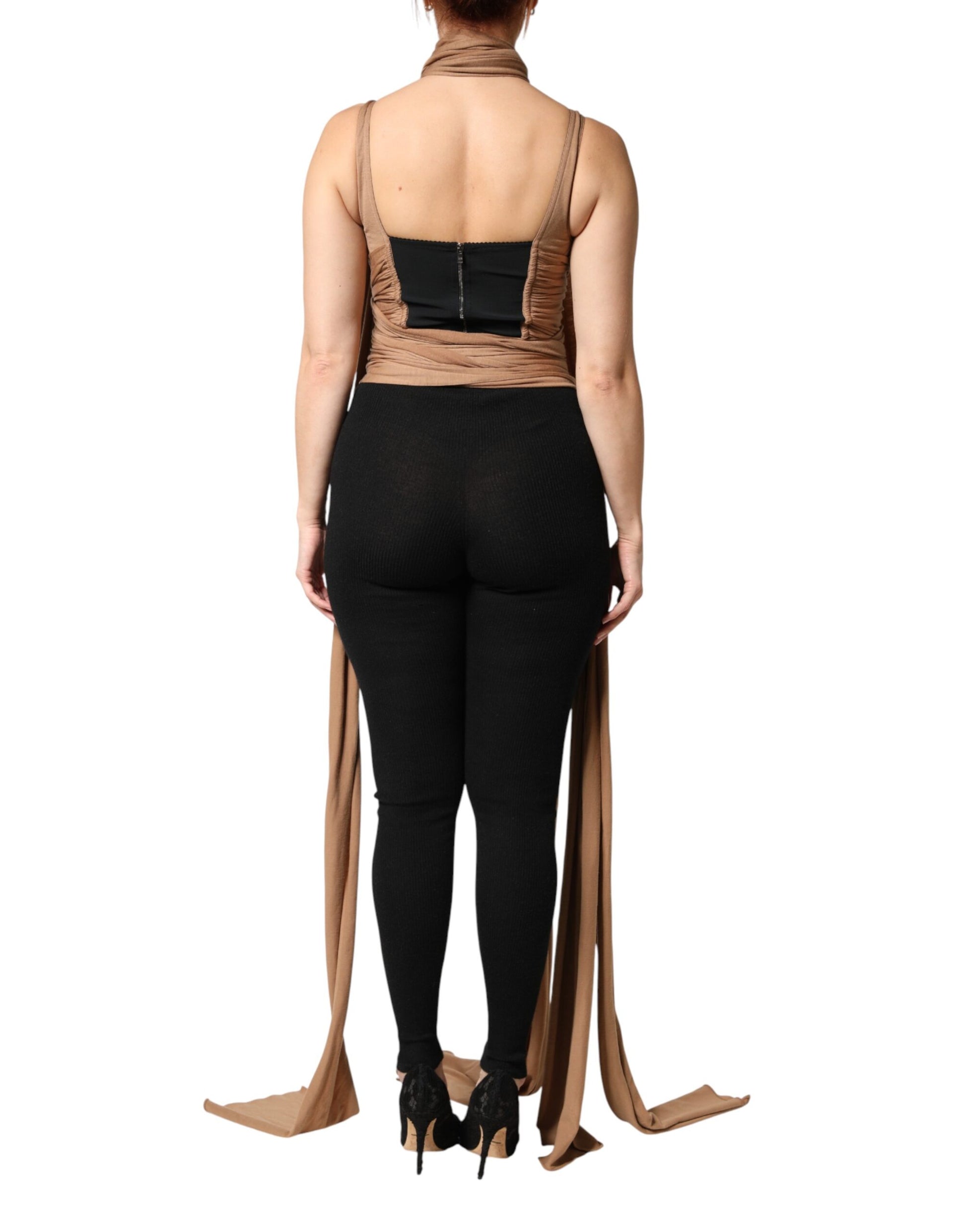 Brown Virgin Wool Sleeveless Scarf Tank Top