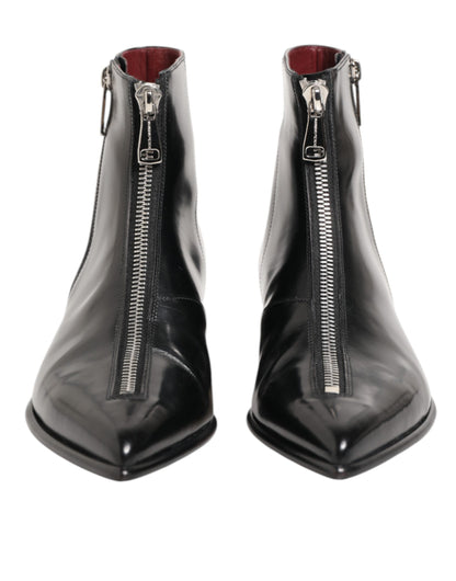 Black Leather Chelsea Short Ankle Boots Shoes