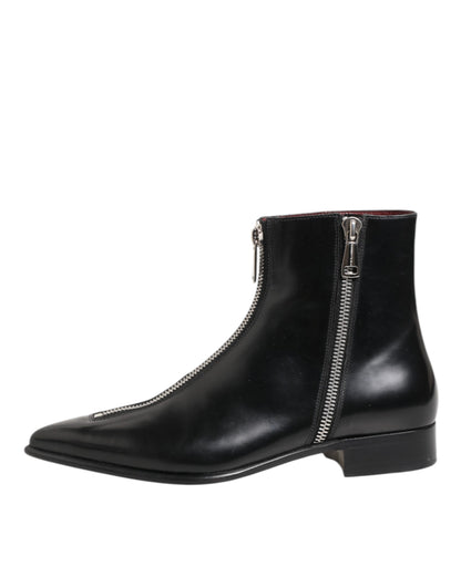 Black Leather Chelsea Short Ankle Boots Shoes