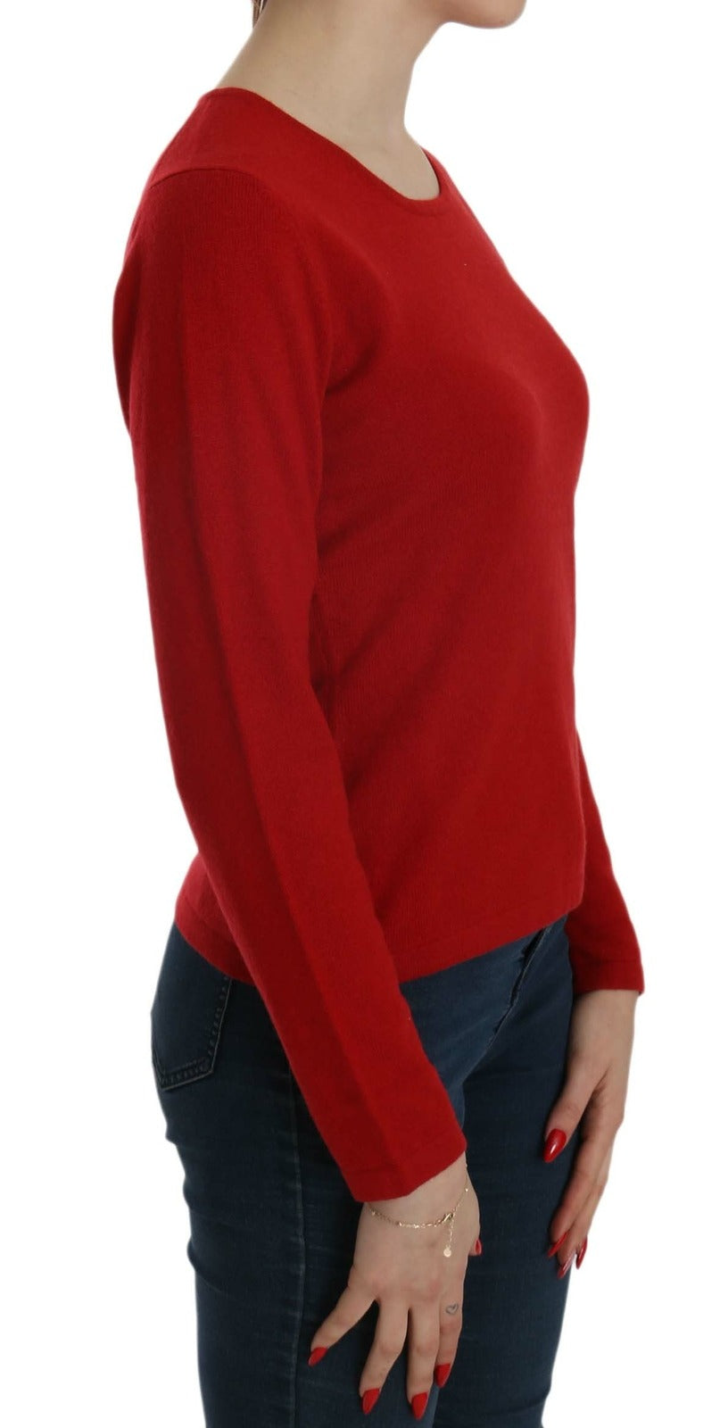 Cashmere Red Round Neck Pullover Top Sweater