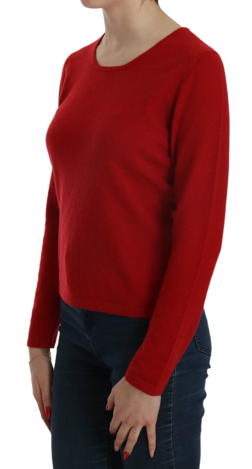 Cashmere Red Round Neck Pullover Top Sweater