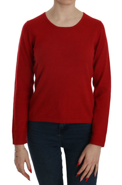 Cashmere Red Round Neck Pullover Top Sweater