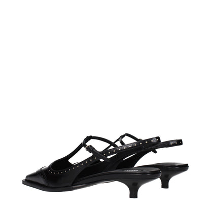 Black Leather Mid Heel Pumps