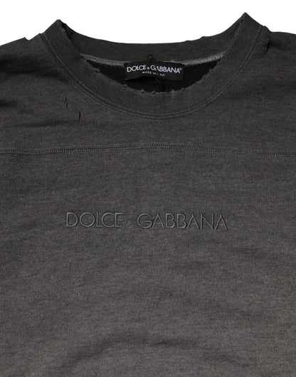 Gray Cotton Crew Neck Men Sweatshirt Sweater