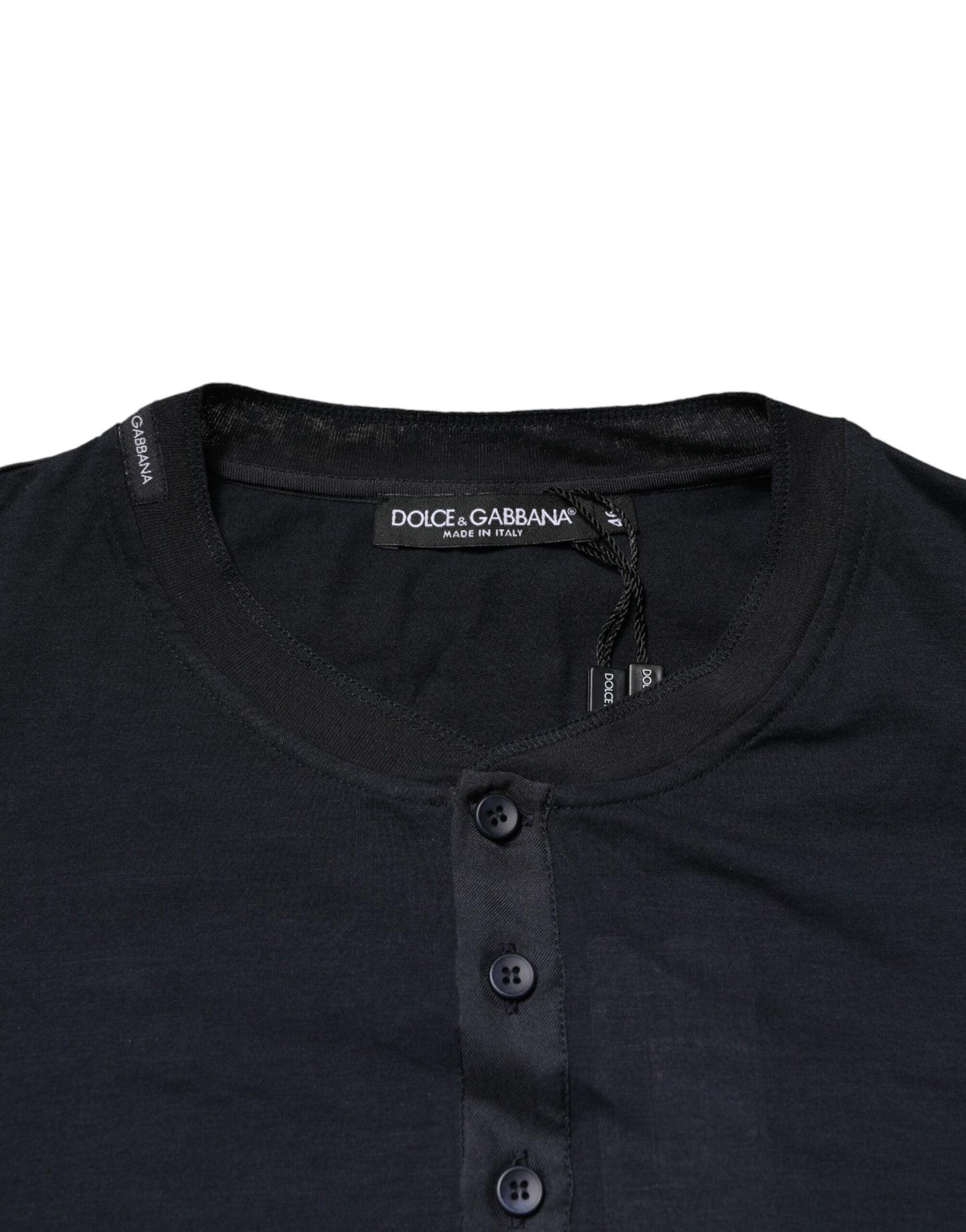 Dark Blue Cotton Henley Long Sleeves T-Shirt